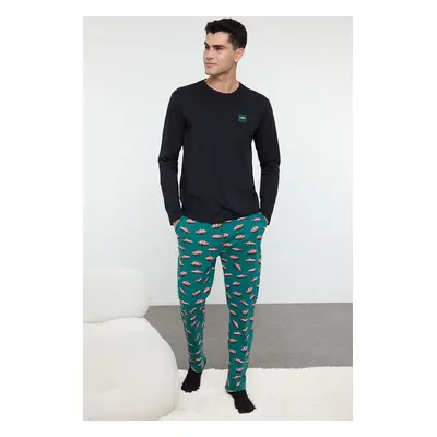 Trendyol Men's Black Regular Fit Car Printed Knitted 100% Cotton Pajama Set