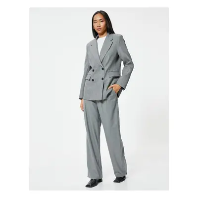 Koton Textured Double Breasted Blazer Jacket with Flap Pocket Detail