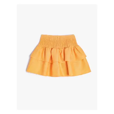 Koton Linen Skirt Layered Elastic Waist Gipe Detailed