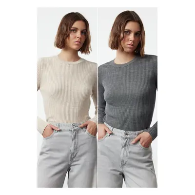 Trendyol Anthracite-Beige Double Pack Knitwear Sweater