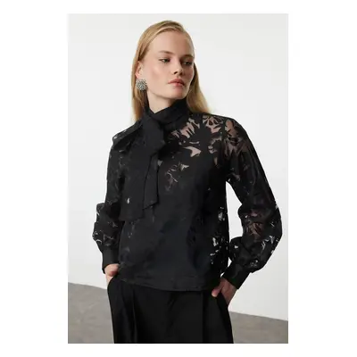 Trendyol Black Tie Detailed Jacquard Blouse