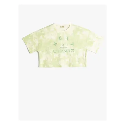 Koton T-Shirt Crop Oversize Tie Dye Patterned Crew Neck Printed