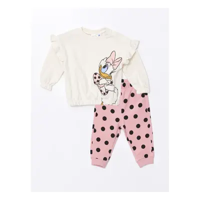 LC Waikiki Crew Neck Long Sleeve Daisy Duck Printed Baby Girl Sweatshirt and Tracksuit Bottom 2-