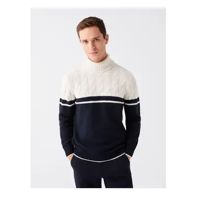 LC Waikiki Men's Turtleneck Long Sleeve Color Block Knitwear Sweater