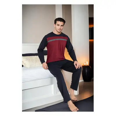 J2452 Dewberry Mens Long Sleeve Pjyama Set-BORDEAUX