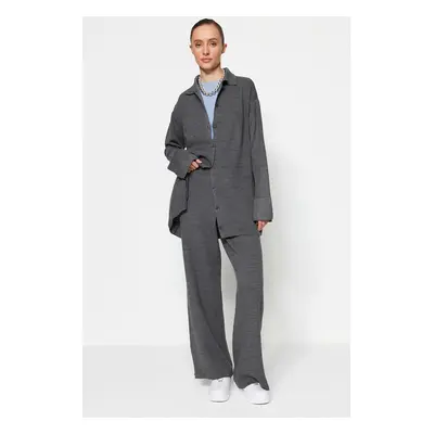 Trendyol Anthracite Slit Detailed Cardigan-Pants Knitwear Suit