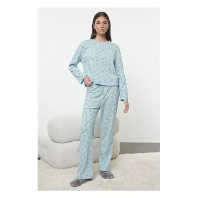 Trendyol Blue 100% Cotton Teddy Bear Knitted Pajama Set