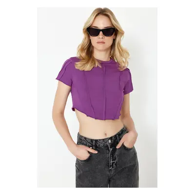 Trendyol Purple 100% Cotton Rib Detailed Fitted Crew Neck Knitted Blouse