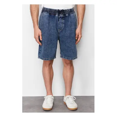 Trendyol Medium Blue Regular Elastic Waist Denim Shorts