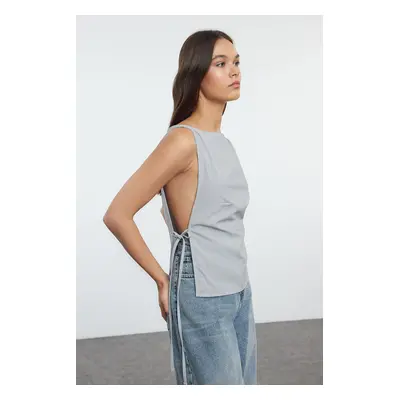 Trendyol Gray Side Tie Detailed Sleeveless Woven Blouse