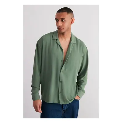 Trendyol Khaki Oversize Fit Open Collar Summer Linen Look Shirt