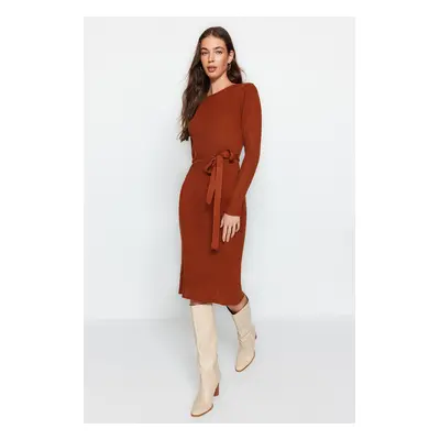 Trendyol Tile Midi Knitwear Belt Detailed Dress