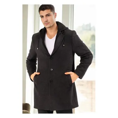 PLT8376 DEWBERRY MEN'S COAT-PATTERNED LIGHT BLACK