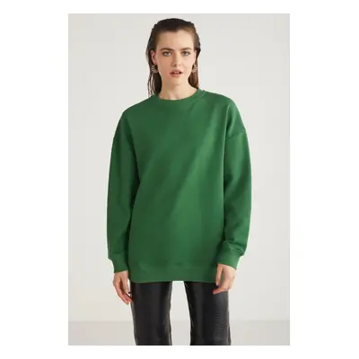 GRIMELANGE Allys Women's Crew Neck Oversize Basic Green Sweatshirt