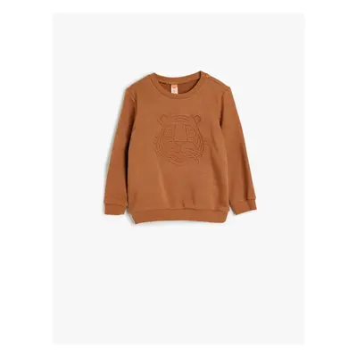 Koton Sweatshirt Tiger Embossed Printed Crew Neck Long Sleeve