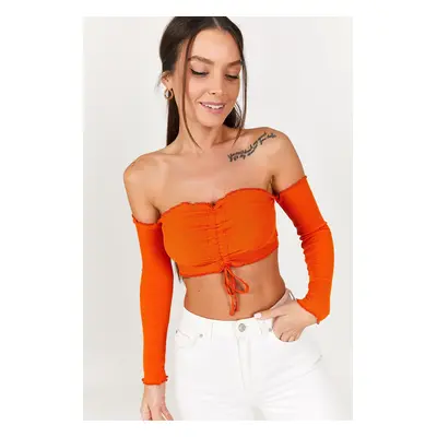 armonika Women's Orange Front Gathered Long Sleeve Bustier