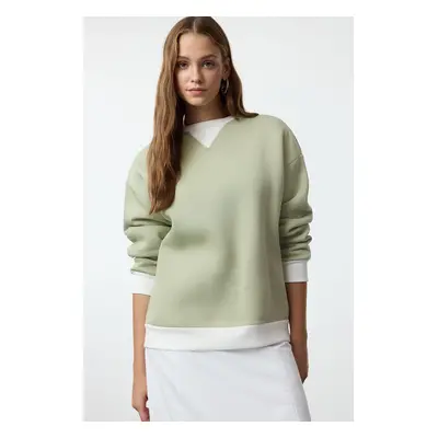 Trendyol Mint Color Blocked Oversize/Wide Fit Thick Knitted Sweatshirt