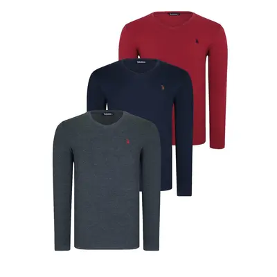 TRIPLE SET T8587 DEWBERRY V-NECK MEN'S SWEATSHIRT-NAVY-ANTHRACITE-BURGUNDY