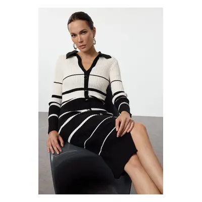 Trendyol Black Midi Knit Color Block Striped Dress