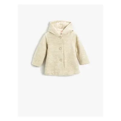 Koton Plush Lined Wool Blend Hooded Coat Button Closure