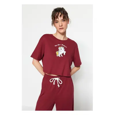 Trendyol Claret Red Printed T-shirt-Pants Knitted Pajama Set