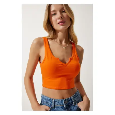 Happiness İstanbul Women's Orange Strap Crop Knitted Blouse