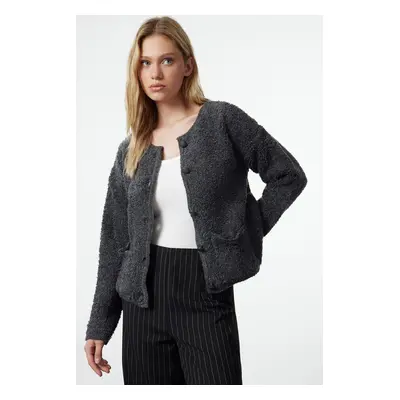 Trendyol Anthracite Boucle Pocket Knitwear Cardigan