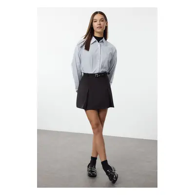 Trendyol Black Low Waist Eyelet and Belt Detailed Mini Pencil Skirt