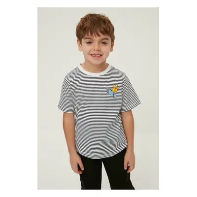 Trendyol Navy Blue Boy Striped Printed Knitted T-Shirt