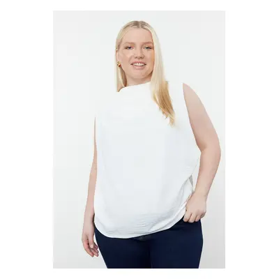 Trendyol Curve Ecru Tulle Woven Plus Size Blouse