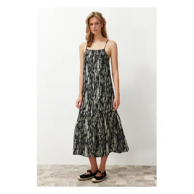 Trendyol Black Geometric Pattern A-line Viscose Maxi Woven Dress