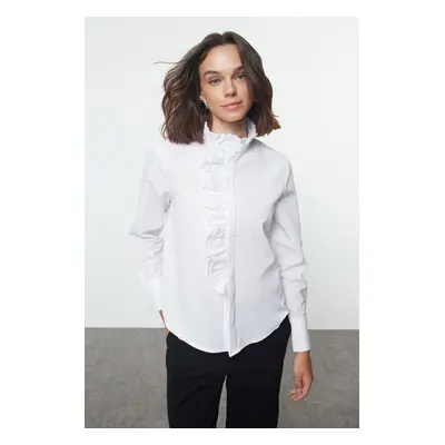 Trendyol White Ruffle Detailed Regular Fit Woven Shirt