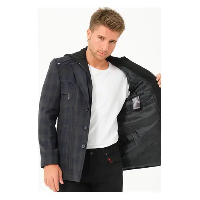 K7532 DEWBERRY MEN'S COAT-PLAID-NAVY BLUE