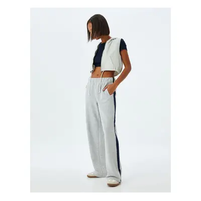 Koton Wide Leg Sweatpants with Elastic Waistband, Stripe Detail, Pockets, Comfortable Cut, Raise