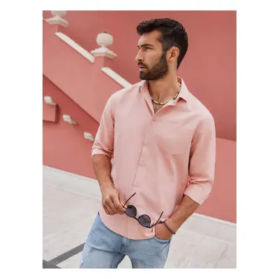 Ombre Men's REGULAR FIT shirt with pocket - pink