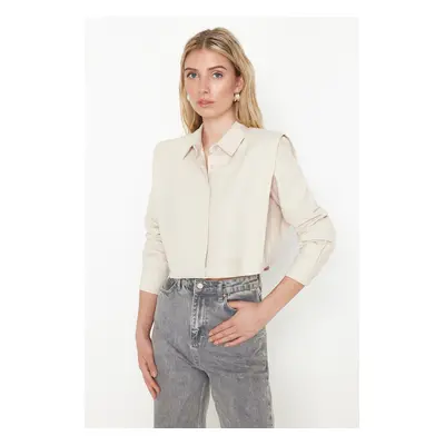 Trendyol Beige Stoned Crop Woven Shirt with Padded Sleeves