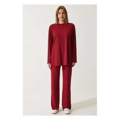 Happiness İstanbul Women's Red Corded Knitted Blouse Trousers Set