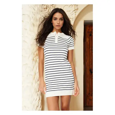 Trendyol Ecru Mini Knitwear Button Detailed Dress