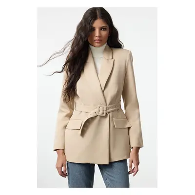 Trendyol Beige Belted Woven Blazer Jacket