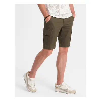 Ombre One-color men's shorts with cargo pockets - dark olive