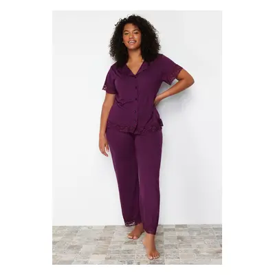 Trendyol Curve Damson Lace Knitted Pajamas Set