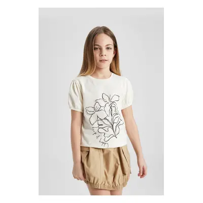 DEFACTO Girls Crew Neck Printed Short Sleeve T-Shirt