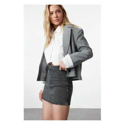 Trendyol Anthracite Mini Denim Skirt