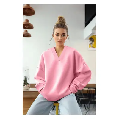 Trendyol Pink Hooded Oversize/Wide Pattern Thick Knitted Sweatshirt