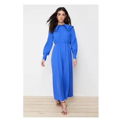 Trendyol Blue Baby Collar Linen Look Woven Dress