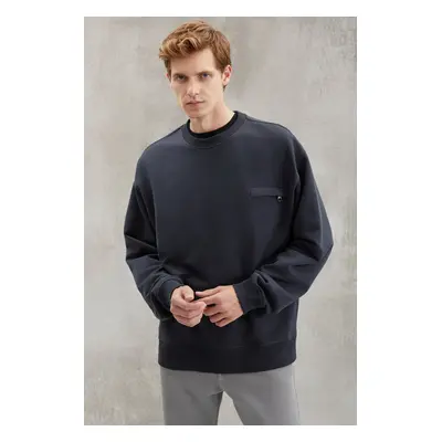 GRIMELANGE Casper Men's Zipper Pocket Round Neck Anthracite Sweatshir