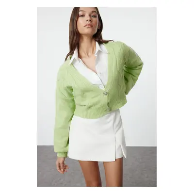 Trendyol Lime Crop Soft Textured Knitwear Cardigan