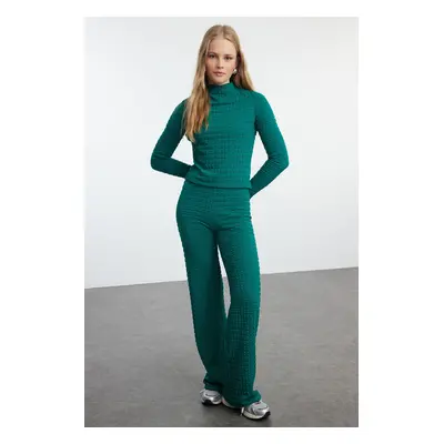 Trendyol Emerald Green Textured Fitted Long Sleeve Stretchy Knitted Bottom-Top Set