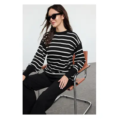 Trendyol Black Striped Single Plate Knitted Sweater