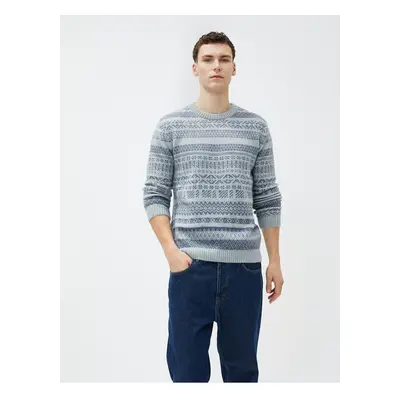 Koton Men's Blue Patterned Sweater